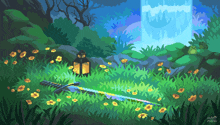 a pixel art of a sword in the grass