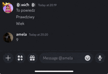 a screenshot of a chat with amelia today at 20:20