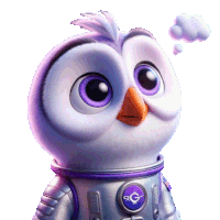 a cartoon owl wearing a space suit with the letter g on the front