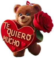 a teddy bear holding a red rose and a heart that says te quiero mucho