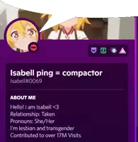 isabell ping = compactor isabell # 069 is written on a purple background