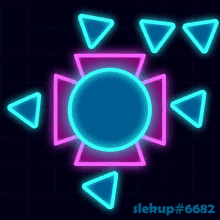 a neon sign with triangles around a blue circle and the numbers slepup # 6682