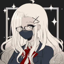 a drawing of a girl with long white hair wearing glasses and a mask by crits-chan