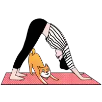 a cartoon illustration of a woman doing yoga with her dog