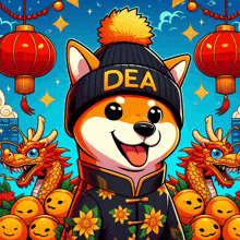 a dog wearing a hat that says dea