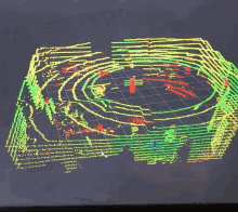 a computer screen shows a grid of lines and circles