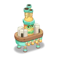 a cartoon character is sitting on a wooden table with three pipes on top