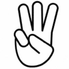 a black and white drawing of a hand giving the peace sign .