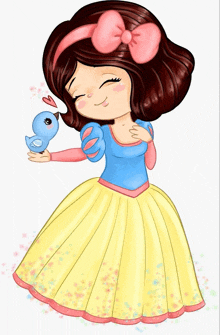 a cartoon of snow white holding a blue bird