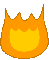 a cartoon flame with a yellow center and orange edges on a white background