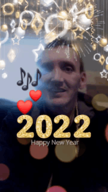 a happy new year greeting card with a man in the foreground