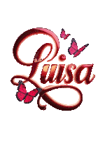 a logo for luisa with pink butterflies on a white background