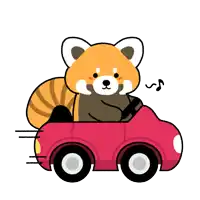 a red panda is driving a red car