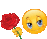 a smiley face is holding a red rose next to a yellow rose .