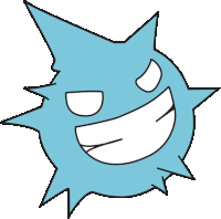 a cartoon drawing of a blue monster with a big smile on its face