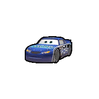 a cartoon drawing of a blue race car from the movie cars on a white background .