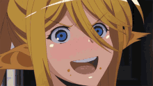 a close up of a anime character with a surprised look on her face