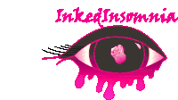 a logo for inked insomnia shows a bleeding eye with a rose in it