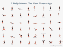 a poster showing a variety of exercises and the words 7 daily moves the new fitness app