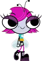 a cartoon drawing of a fly with pink hair and black boots