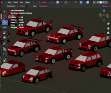 a screenshot of a 3d model of cars with the user orthographic displayed at the top