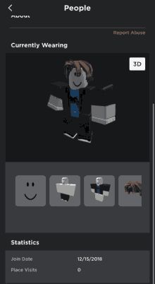 a screenshot of a roblox app shows a person currently wearing a 3d outfit