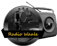 a logo for radio waale with a microphone and a keyboard