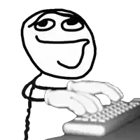 a stick figure is typing on a keyboard with a smiley face