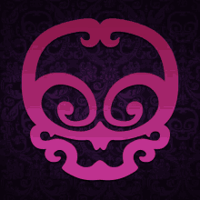 a pink skull on a dark purple background