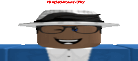 a roblox character wearing glasses and a hat is smiling and winking