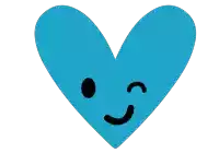 a blue heart with a smiling face and a winking eye