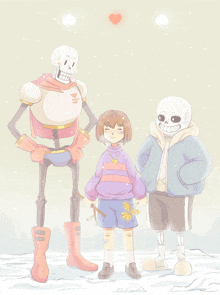 a drawing of papyrus and sans standing next to a girl