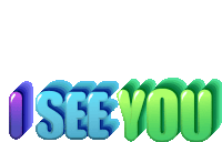 a sticker that says i see you in blue and green