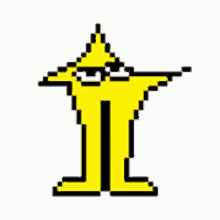 a pixel art drawing of a yellow object with a triangle on top of it .