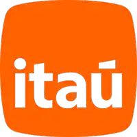 an orange logo with the word itau in white