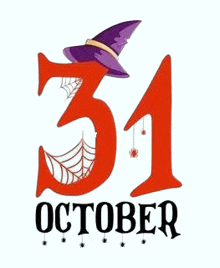 october 31 is a witch 's day with a witch hat and spider web .