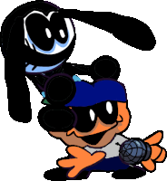 a cartoon character is holding a microphone and another character is holding a microphone .