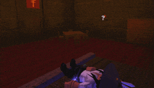 a cartoon character is laying on the floor with a question mark above him