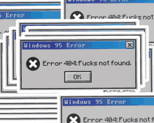 a bunch of windows 95 error messages are stacked together