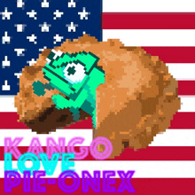 a pixel art of a chameleon with the words kango love pie onex