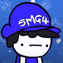 a cartoon character with a blue hat that says smg4 on it