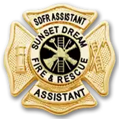 a gold cross with the words sunset dream fire & rescue assistant on it