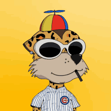 a cartoon drawing of a cheetah wearing a cubs jersey