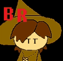 a cartoon character wearing a witch hat with the letter b on it