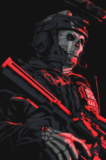 a drawing of a skeleton holding a rifle with the word sas on his sleeve