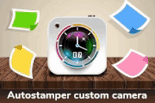 an app called autostamper custom camera is displayed on a table