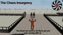 a video game called the chaos insurgency shows a prisoner standing in front of a group of soldiers