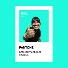 a pantone color of the year poster with a man in a black shirt