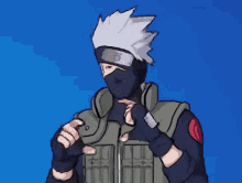 kakashi hatake from naruto is wearing a mask and holding a knife in his hand .