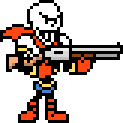 papyrus is holding a gun in a pixel art .